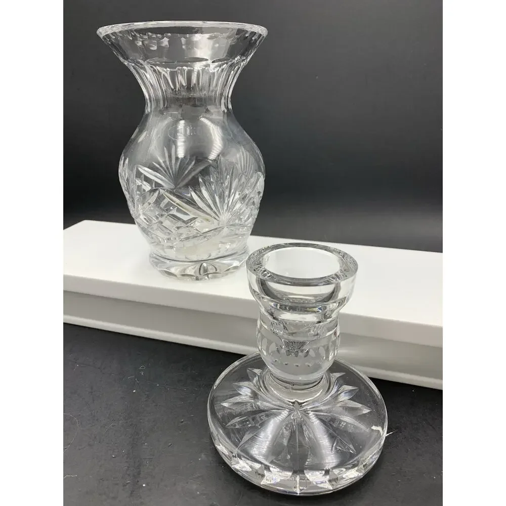 Lot of Lead Crystal Decor Rogaska Richmond Vase AND Short Waterford Candlestick